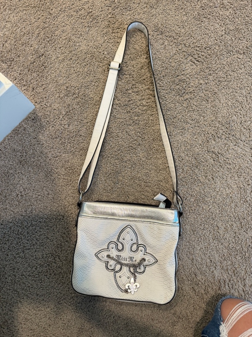 Miss Me White and Silver Embellished Crossbody Bag